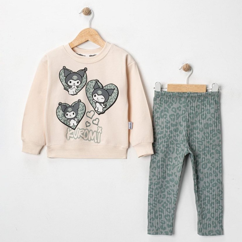 Kız Çocuk Gri Desenli Pamuklu Alt Üst Takım - Görsel 3