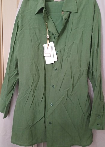 Yeşil Uzun Keten Gömlek Takım - Görsel 2