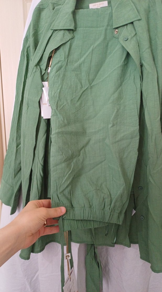 Yeşil Uzun Keten Gömlek Takım - Görsel 3