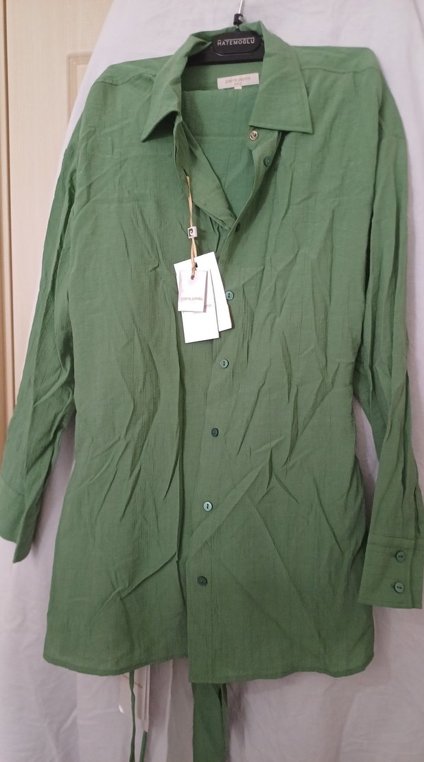 Yeşil Uzun Keten Gömlek Takım - Görsel 2