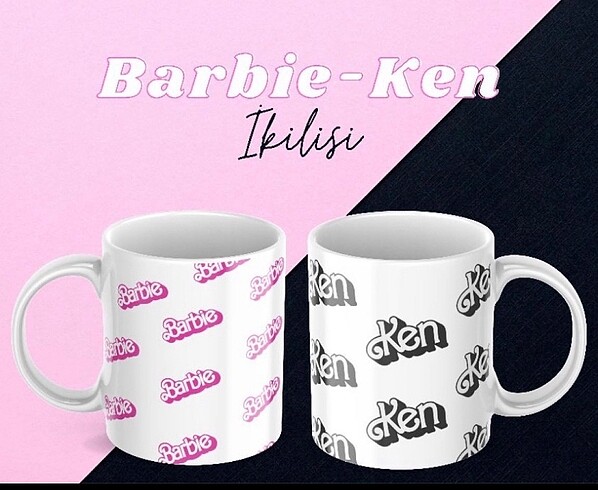 Barbie ken baskılı kişiye özel kombin çift sevgili kupa bardak