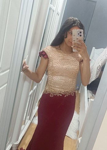 xs Beden bordo Renk Bordo balık model abiye