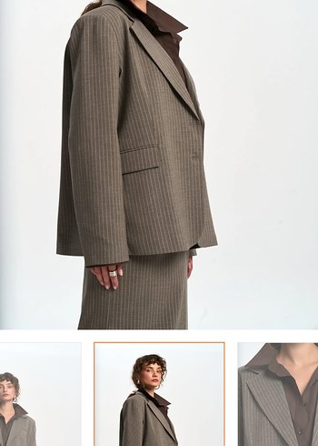 Füme çizgili blazer ceket - Görsel 3