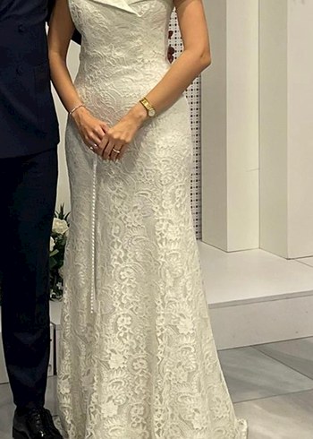 Dantel İşlemeli Uzun Beyaz Denizkızı Gelinlik - Görsel 2