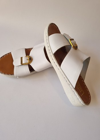 Erkek Beyaz Deri Tokalı Sandalet - Görsel 3