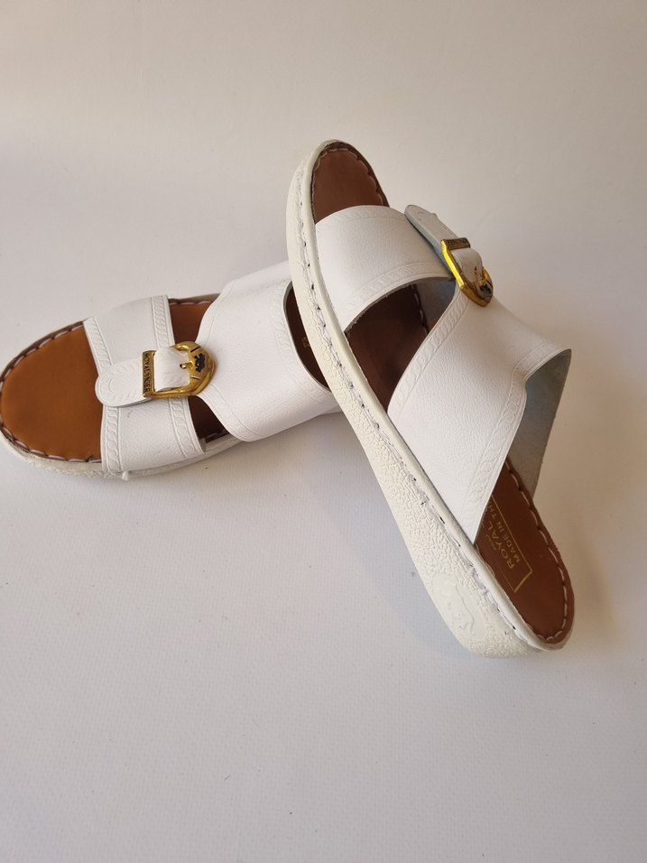 Erkek Beyaz Deri Tokalı Sandalet - Görsel 3