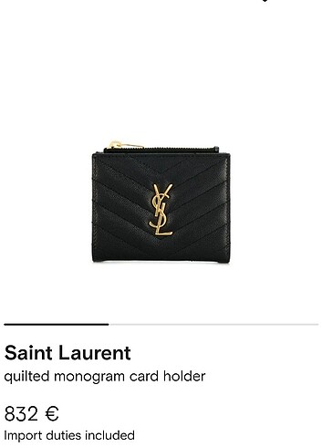 Orjinal Saint Laurent monogram Cüzdan 