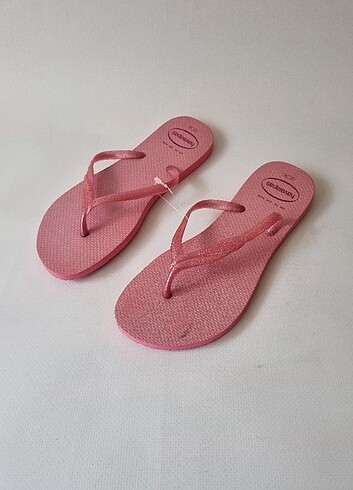 37 Beden pembe Renk Havaianas Glitter Simli Kadın Terlik.