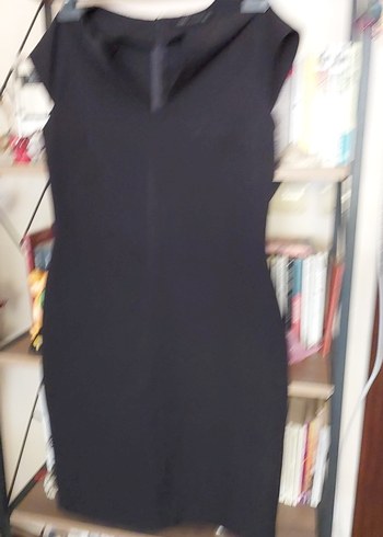 l Beden siyah Renk zara marka v Yaka Siyah Drapeli Kalem Elbise