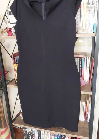 Zara zara marka v Yaka Siyah Drapeli Kalem Elbise