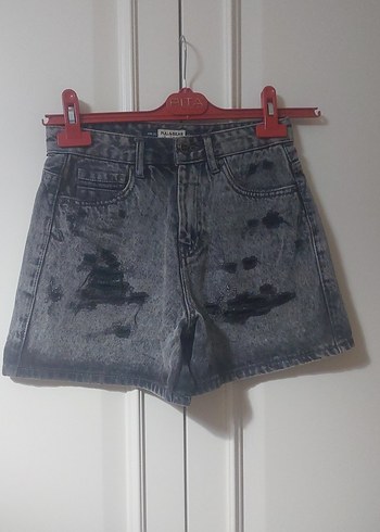 pull&bear Gri Tie-Dye Mini Denim Şort - Görsel 4