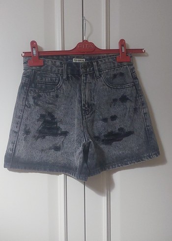 pull&bear Gri Tie-Dye Mini Denim Şort - Görsel 2