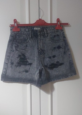 pull&bear Gri Tie-Dye Mini Denim Şort - Görsel 3