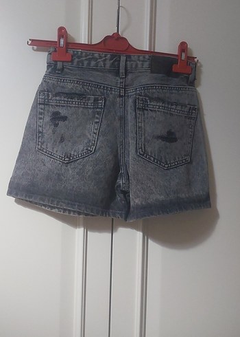 pull&bear Gri Tie-Dye Mini Denim Şort - Görsel 8