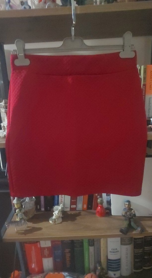 Kırmızı Pilili Kadın Mini Etek - Görsel 5