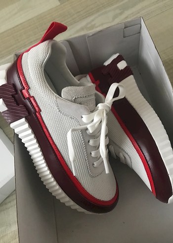 Beyaz-Kırmızı Bağcıklı Kadın ayakkabı - Görsel 2