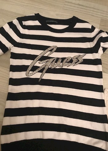Guess Kadın Siyah Beyaz Çizgili Kısa Kollu Tişört - Görsel 2