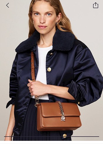 Zincir Detaylı Bej Deri Kadın Çanta - Görsel 5