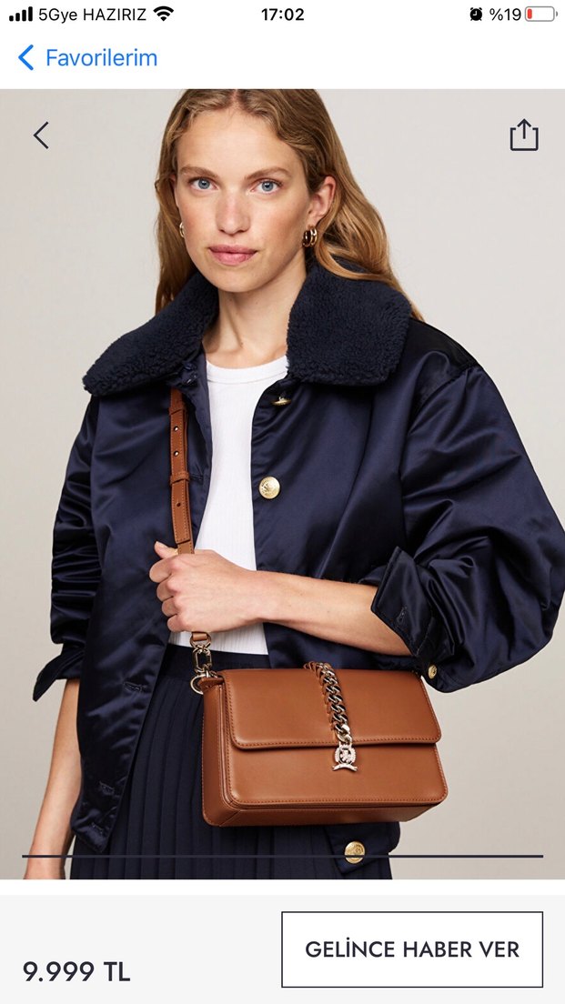 Zincir Detaylı Bej Deri Kadın Çanta - Görsel 5