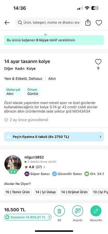 Diğer Sıfır 14 ayar kolye
