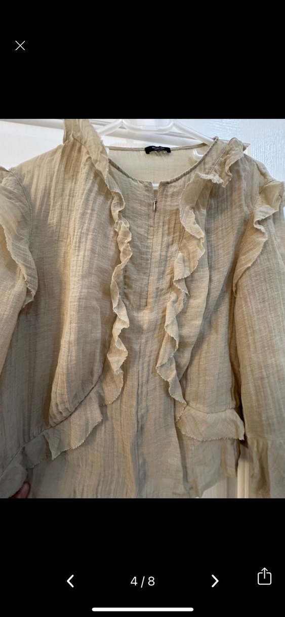 Massimo dutti Bej Keten Fırfırlı Bohem Kadın Bluz - Görsel 2