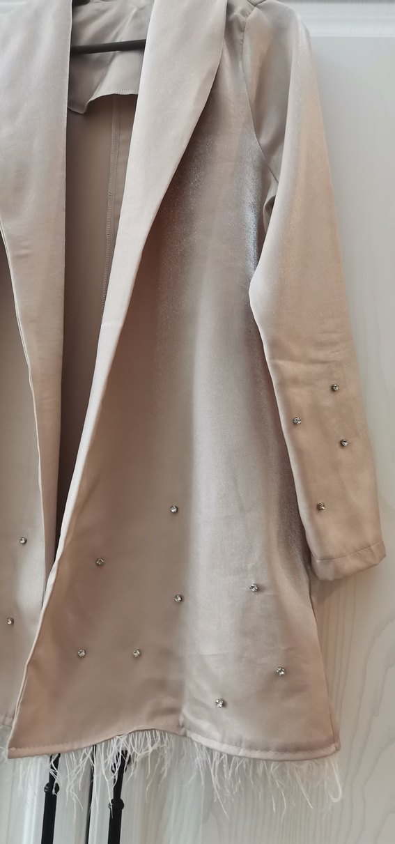 Bej Saten Abiye Bayan Ceket - Görsel 4