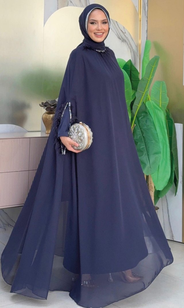 Püsküllü Taşlı Abayalı Üçlü Abiye Takım - Görsel 3