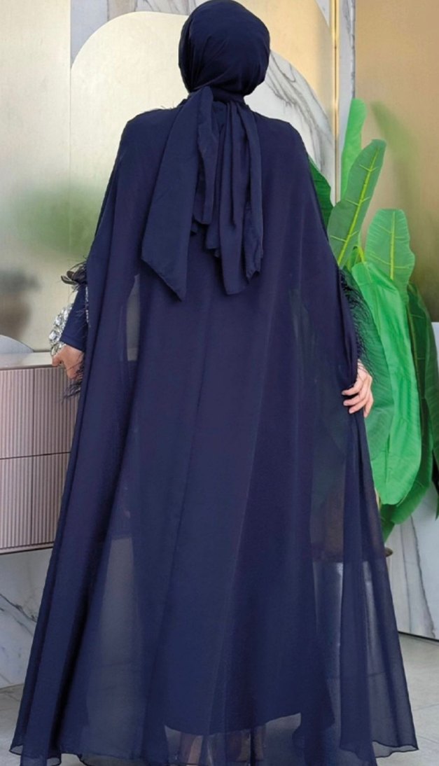 Püsküllü Taşlı Abayalı Üçlü Abiye Takım - Görsel 2