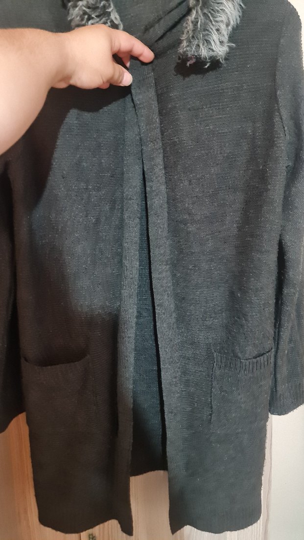 Gri Uzun Yün Kadın Hırka - Görsel 2