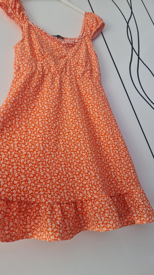 Turuncu Midi Bohem Renkli Elbise - Görsel 3