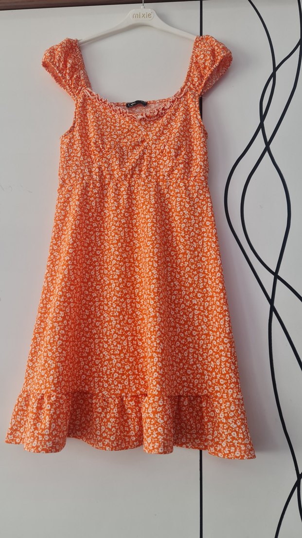 Turuncu Renkli Midi Boy Salaş Elbise - Görsel 2