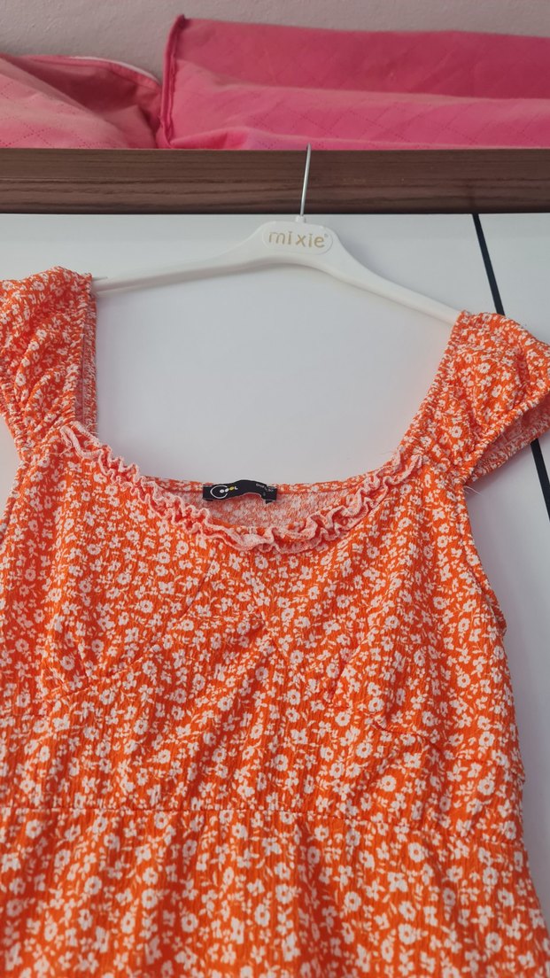 Turuncu Renkli Midi Boy Salaş Elbise - Görsel 4