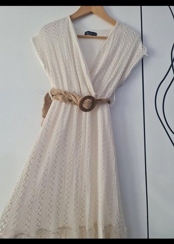 Diger Beyaz Keten Bohem Uzun Elbise - Görsel 6