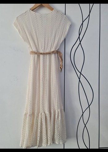 Diger Beyaz Keten Bohem Uzun Elbise - Görsel 7