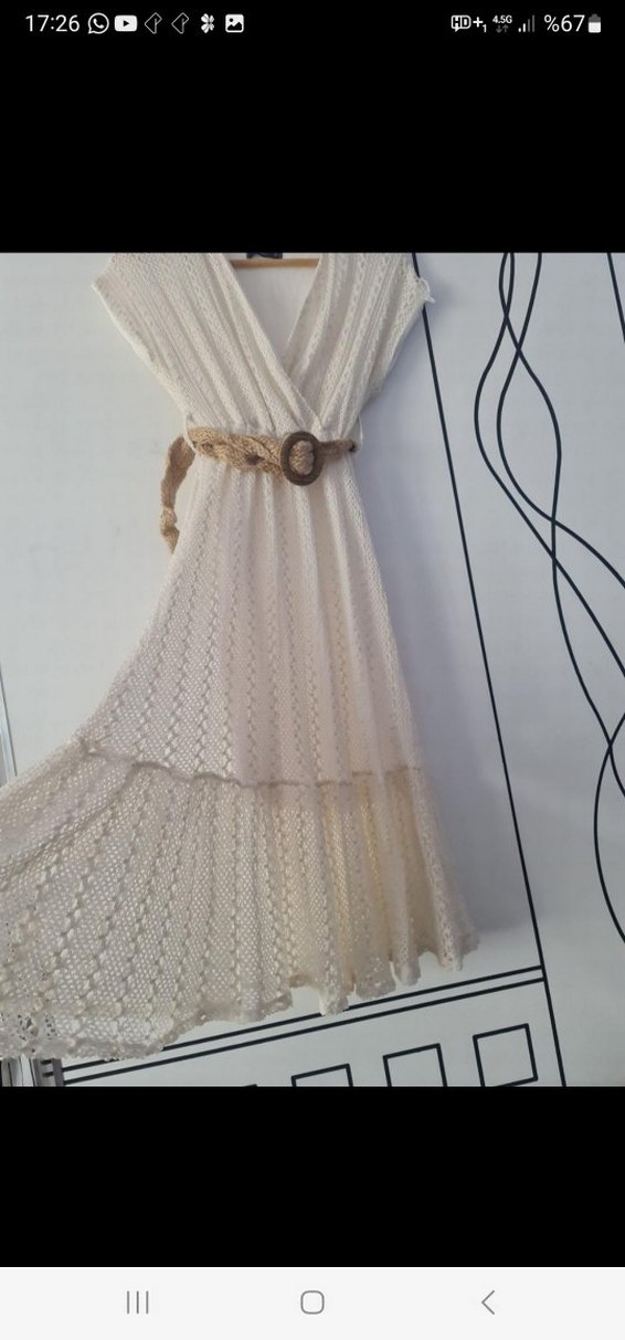 Diger Beyaz Keten Bohem Uzun Elbise - Görsel 2