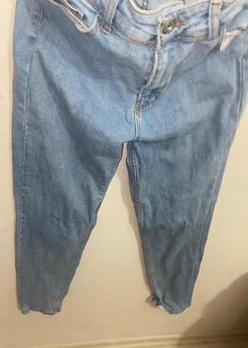 Düğmeli Mavi Midi Boy Kadın Kot Pantolon - Görsel 2