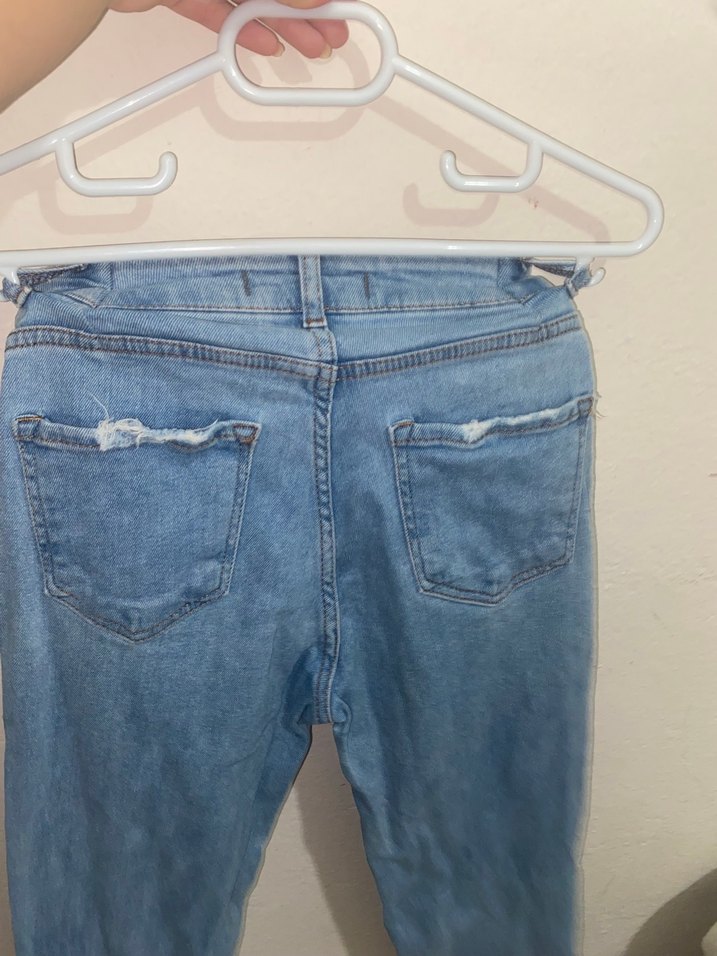 Düğmeli Mavi Midi Boy Kadın Kot Pantolon - Görsel 3