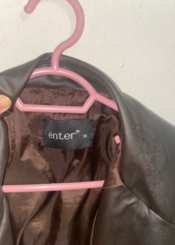 Kadın acı kahve  Kemerli Deri Ceket - Görsel 5