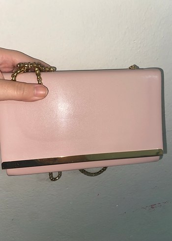 Pembe Zincir Detaylı Deri Kadın Çanta - Görsel 5