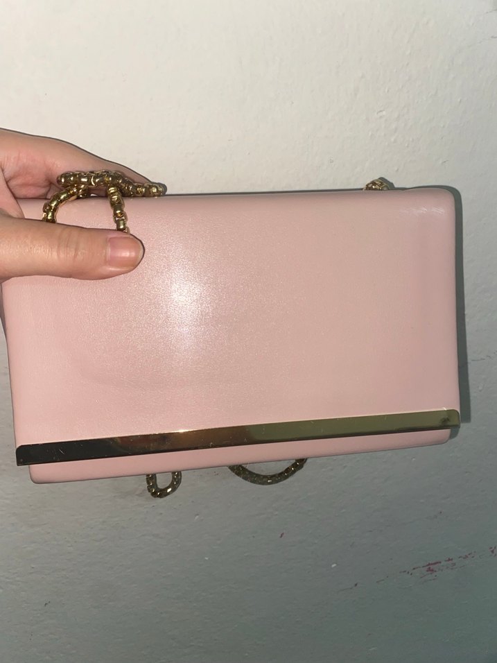 Pembe Zincir Detaylı Deri Kadın Çanta - Görsel 5