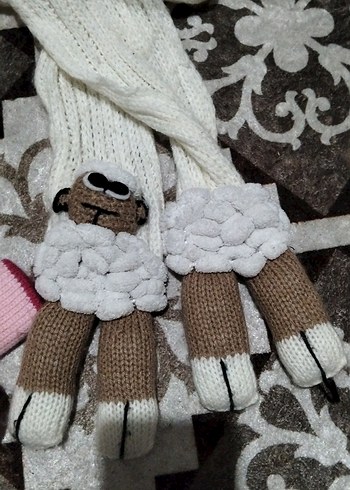 Pembe Nakışlı Örgü Çocuk Eldiveni - Görsel 4