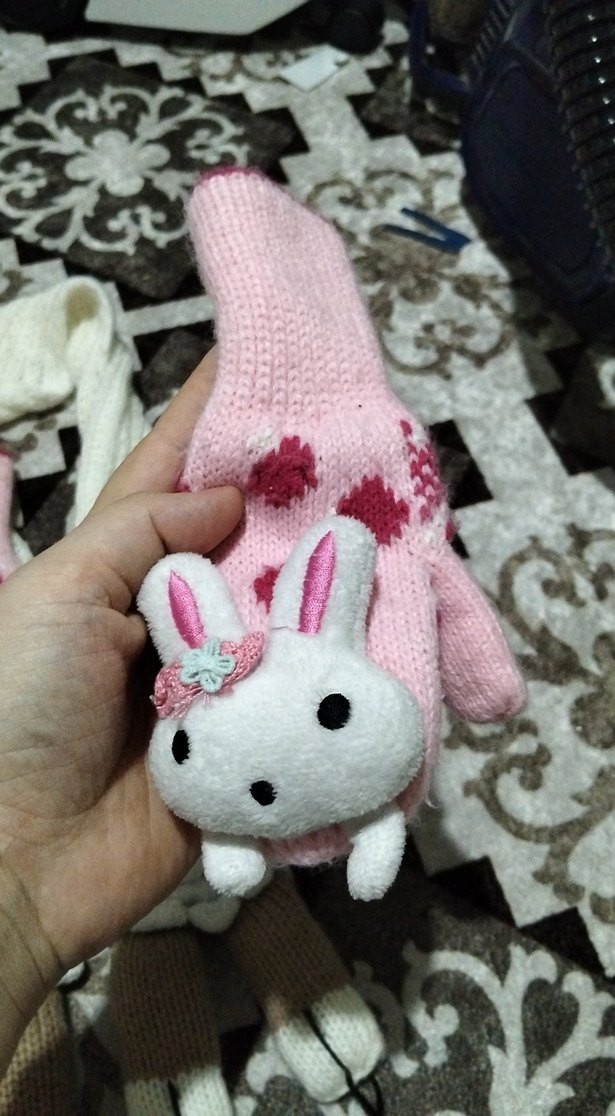 Pembe Nakışlı Örgü Çocuk Eldiveni - Görsel 2