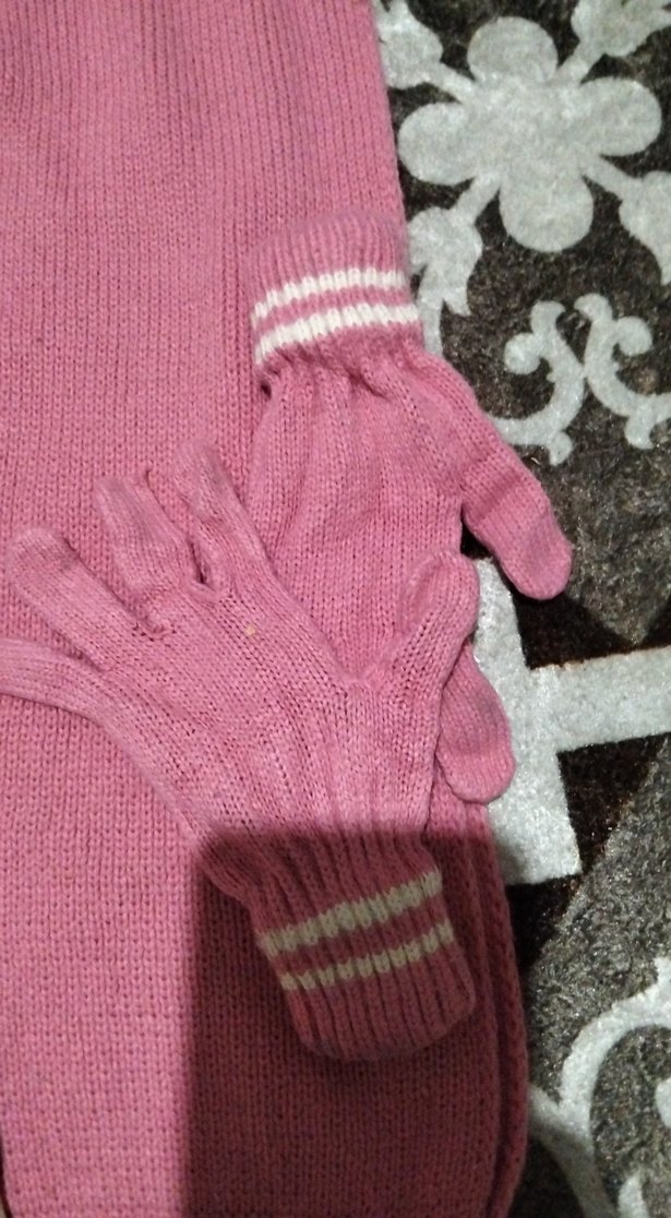 Kız Çocuk Pembe Örgü Eldiven ve Atkı Seti - Görsel 2