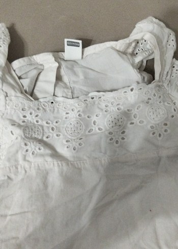 Beyaz Keten Mini Bluz, Fırfırlı, Bohem Stil - Görsel 2