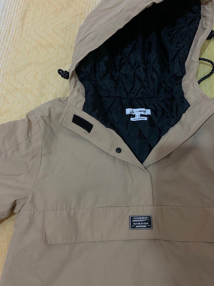 Bej Kadın Kapüşonlu Rahat Ceket - Görsel 3