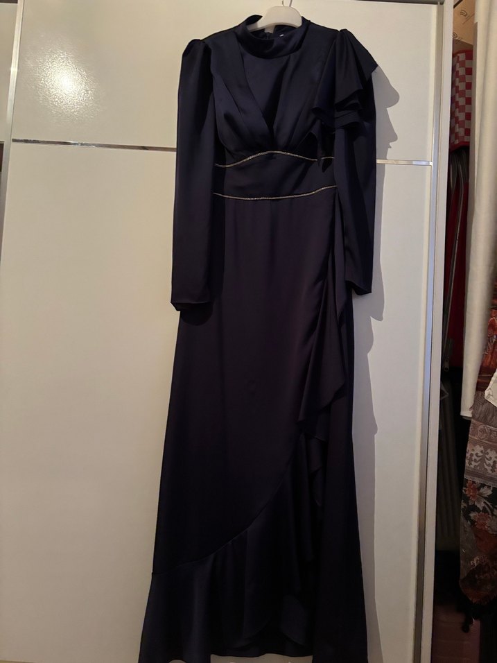 Kadın Siyah Uzun Kollu Drapeli Uzun Elbise - Görsel 2