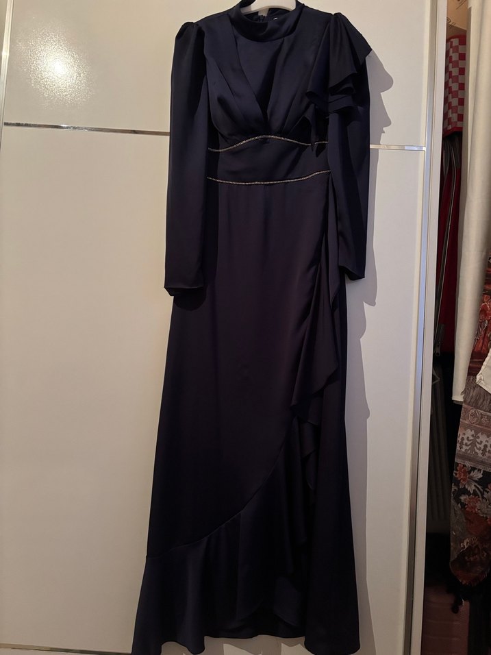 Kadın Siyah Uzun Kollu Drapeli Uzun Elbise - Görsel 3