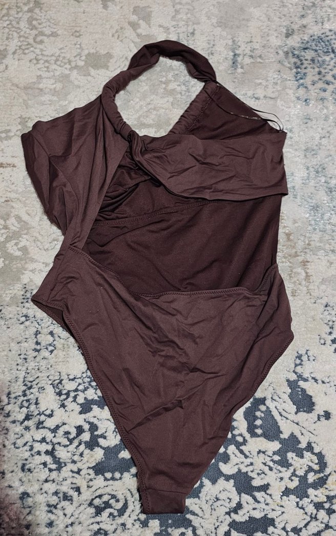 Drapeli Kahverengi Kadın Mayo - Görsel 3