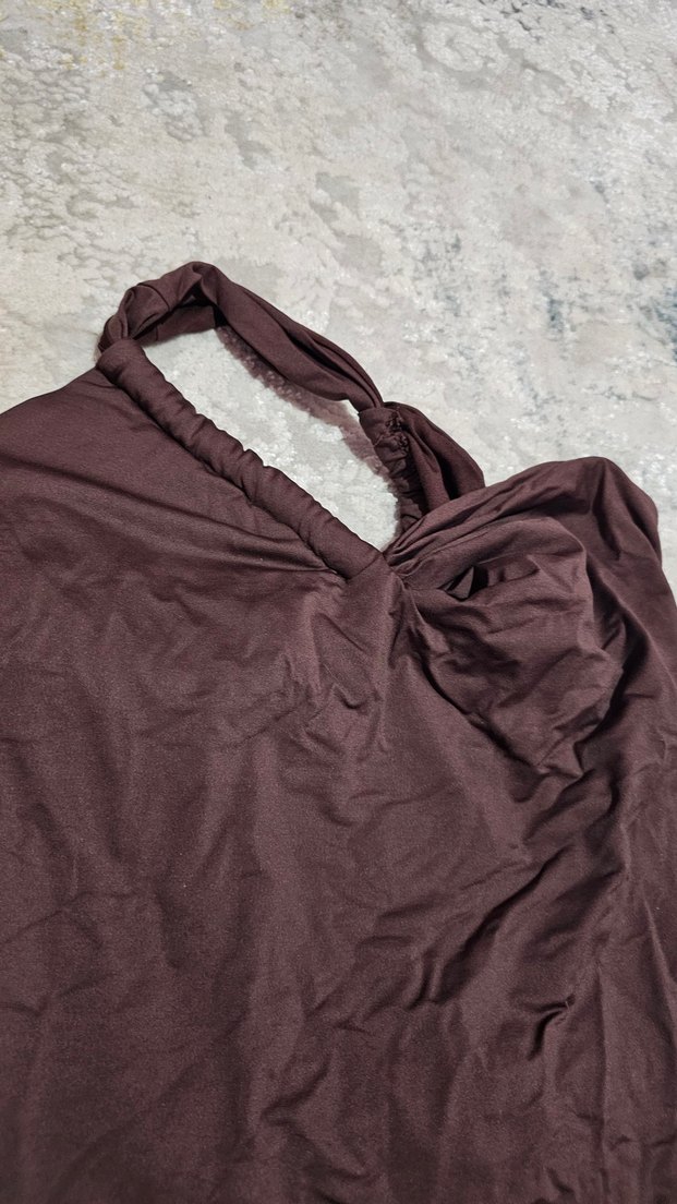 Drapeli Kahverengi Kadın Mayo - Görsel 2