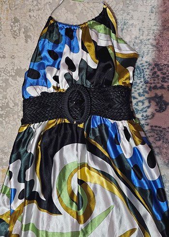 Kadın Çok Renkli Uzun Boyundan Bağlamalı Elbise - Görsel 2